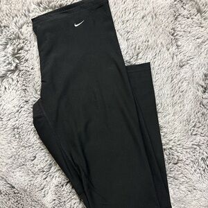 ⚡️NIKE Womens Black Leggings Medium White Swoosh Athletic Gym Yoga Pants Sz M